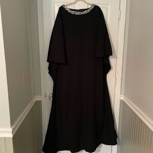 Black Embellished Maxi Gown with 3/4 Dolman Sleeves